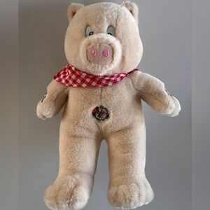 Vintage stuffed Plush Pig Toy with Red Checkered Scarf-CHECKED-WORKS